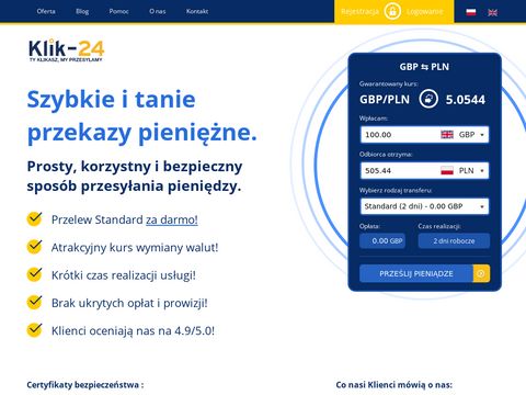 Klik-24.com wysyłanie pieniędzy z Anglii do Polski